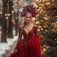 Vista 23 de HOMELEX Tocado de plumas negras para mujer, accesorios de carnaval caribeño