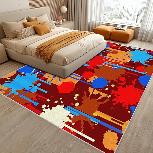 Miniatura 7 de Mosaic Rug 7x10 Rugs 80s Gaming Design Large Area Rug, Retro 70s Carpet Home Room Decor Rugs for Living Room Bedroom Kitchen Dorm Classroom Indoor