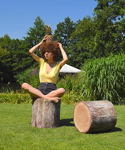 Miniatura 4 de Delsit Woody - Puf otomano para exteriores, estampado de ratán, asiento redondo impermeable y ligero, hecho en Europa, reposapiés, decoración y