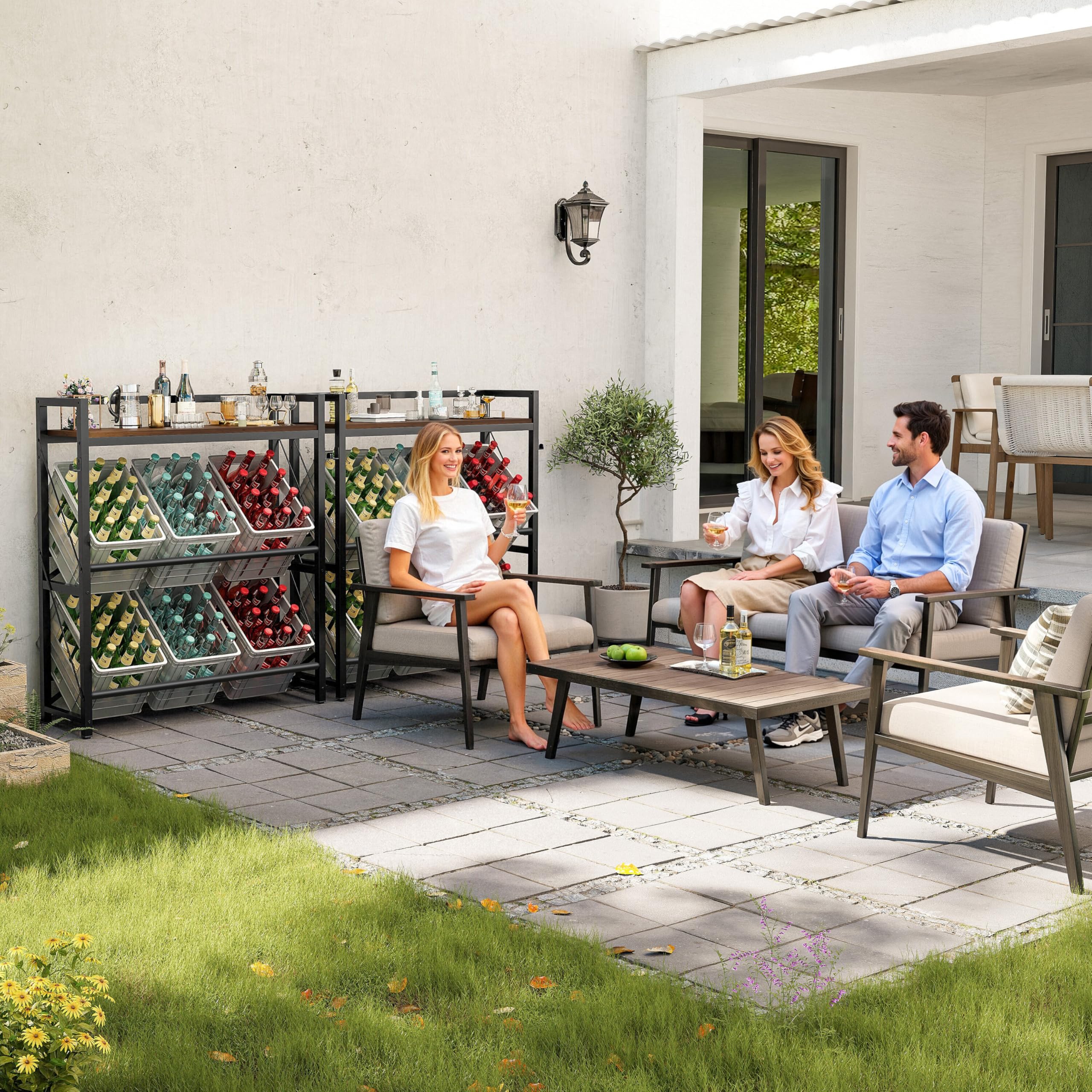 YOUDENOVA Getränkekistenregal, Getränkeregal mit Ablage für 6 Kisten, Metall kistenregal, Freistehend Kistenständer, 32D x 104W x 118H bierkastenständer, für Küche, Wohnzimmer und Keller, Braun