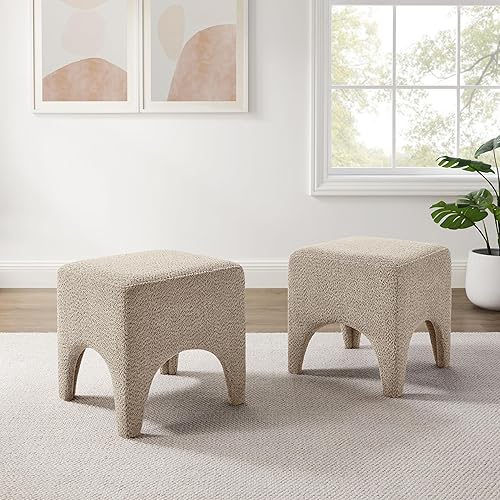 Miniatura 12 de Taburete Otomano Cuadrado Moderno de Boucle de 17", Taburete de Tocador para Maquillaje, Reposapiés Rectangular para Sofá, Taburete Otomano Tapizado