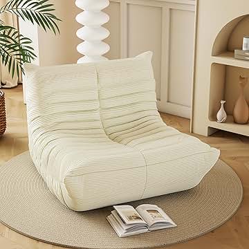 Bean Bag Chair, Lazy Floor Sofa Couch for Adults and Kids, Fireside Chair with Ergonomic Design, Memory Foam Lounge Chair for Living Room Bedroom, Office, Beige