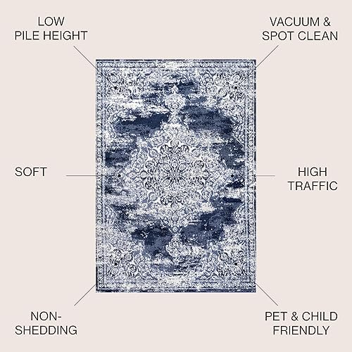 Miniatura 2 de JONATHAN Y MDP400C-3 Alhambra - Alfombra moderna con medallón ornamentado para interiores, estilo vintage, bohemio, fácil de limpiar, para