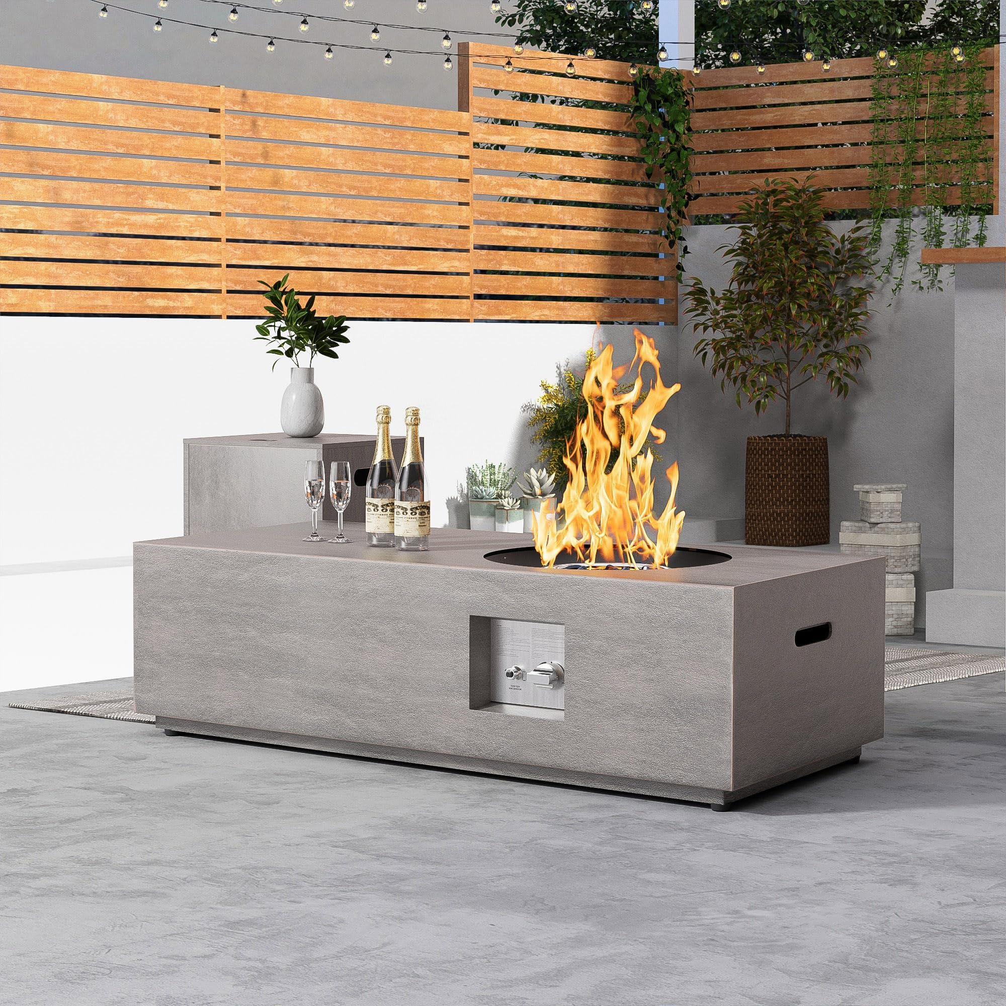 SUNPEAK 48" Propane Fire Pit for Backyard with Round Burner - 50,000 BTU Fire Pit Table with Lid, Rocks, Cover & Tank Storage - Outdoor Gas Fireplace for Patio and Deck (Grey, 48" Standard)