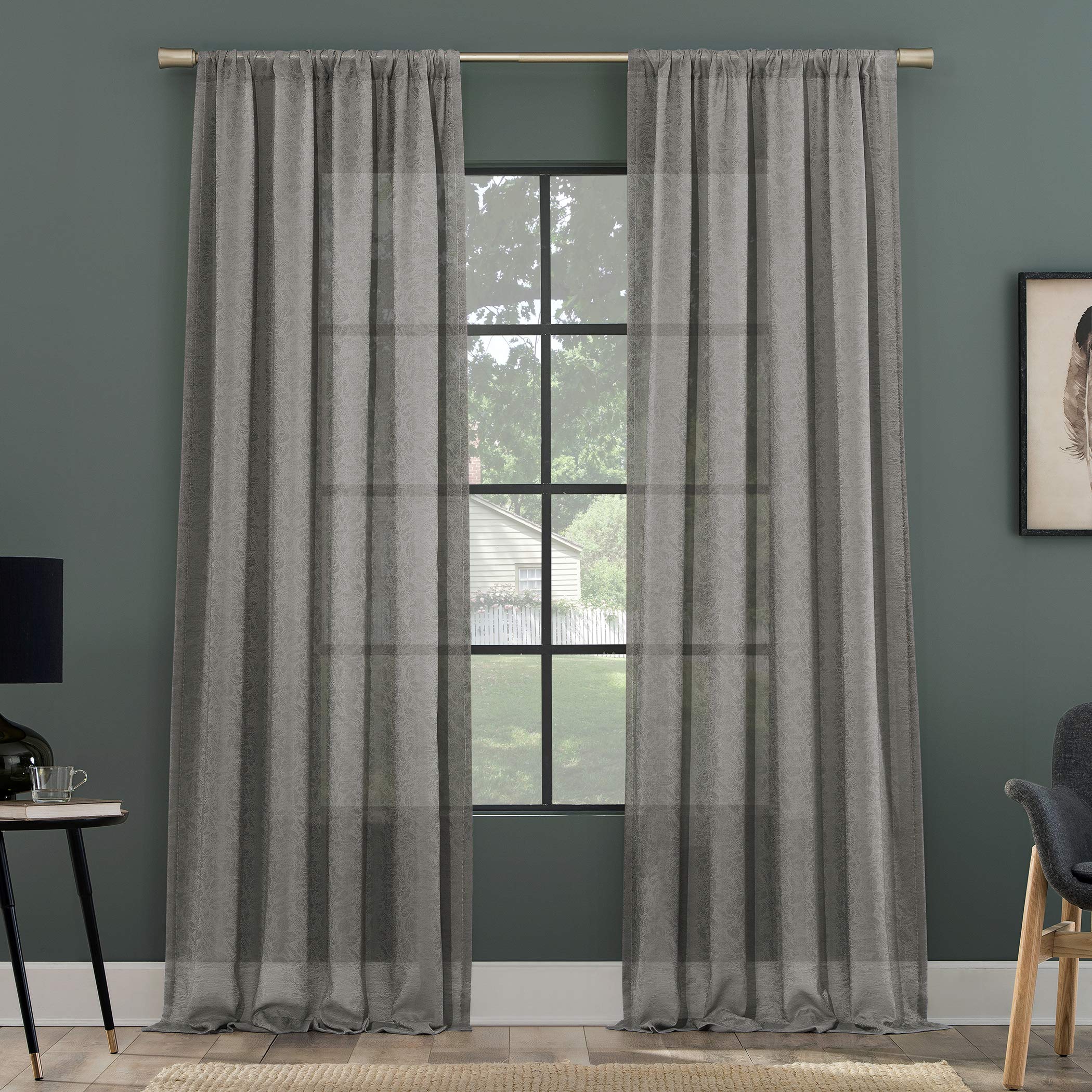 Clean Window Subtle Foliage Recycled Fiber Sheer Curtain Panel, 50" x
