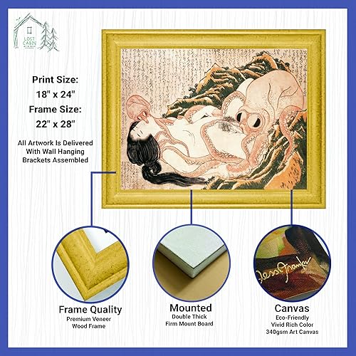 Miniatura 2 de Cabaña perdida El sueño de la esposa de los pescadores de Katsushika Hokusai  Lienzo en marco biselado dorado  Reproducción de pinturas de obras de