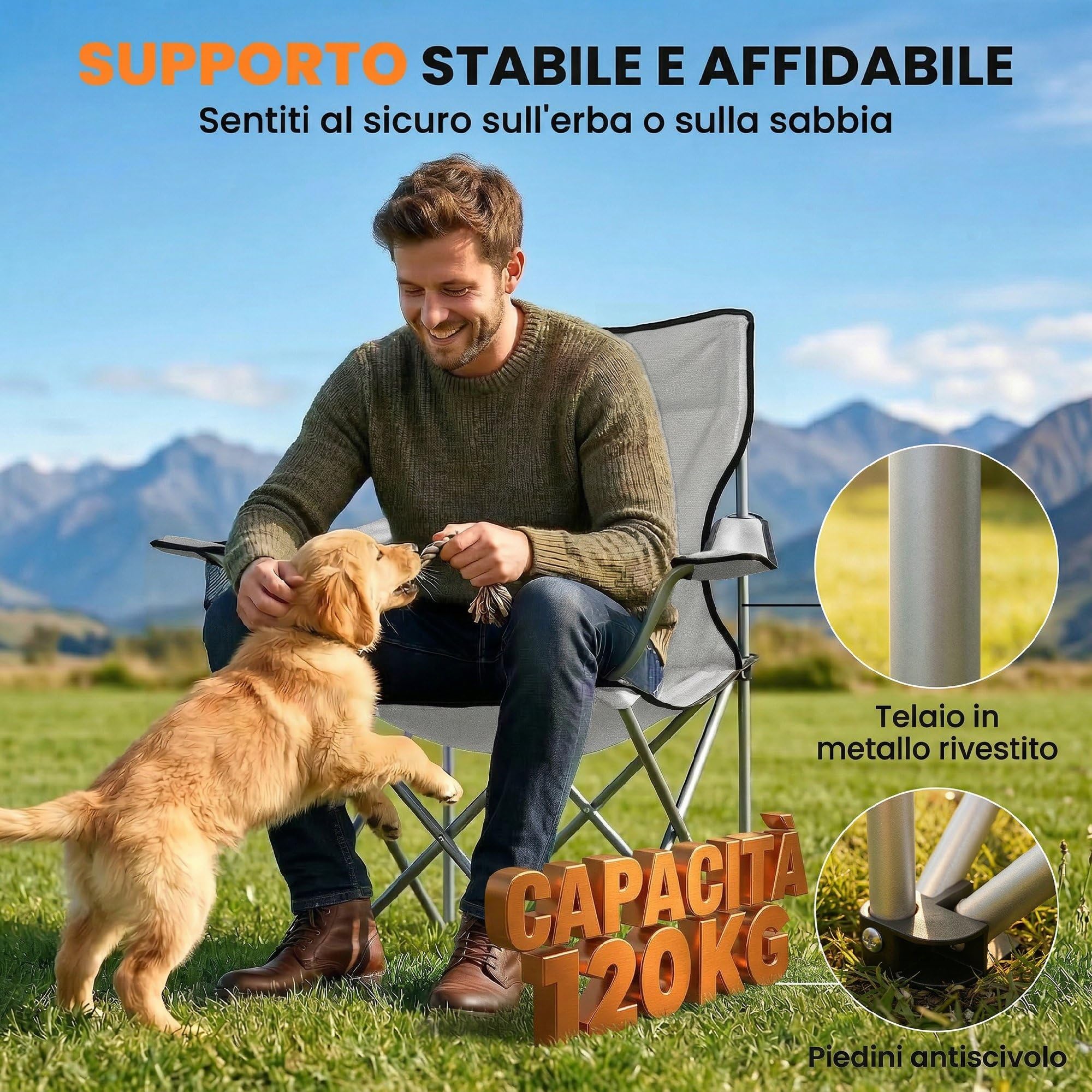 Outsunny Set di 2 Sedie da Campeggio Schienale Alto Spiaggia Grigio | Borse di Trasporto, Sedie Pieghevoli Portatili, Portabicchieri, Metallo e Tessuto Oxford, per Esterni Picnic Giardino