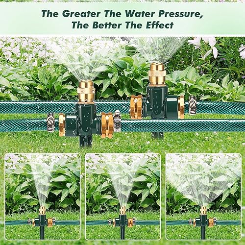 Miniatura 6 de Landical Sistema de riego por encima del suelo, paquete de 3 rociadores de césped y manguera de jardín de 32.8 pies, sistema de riego por goteo,