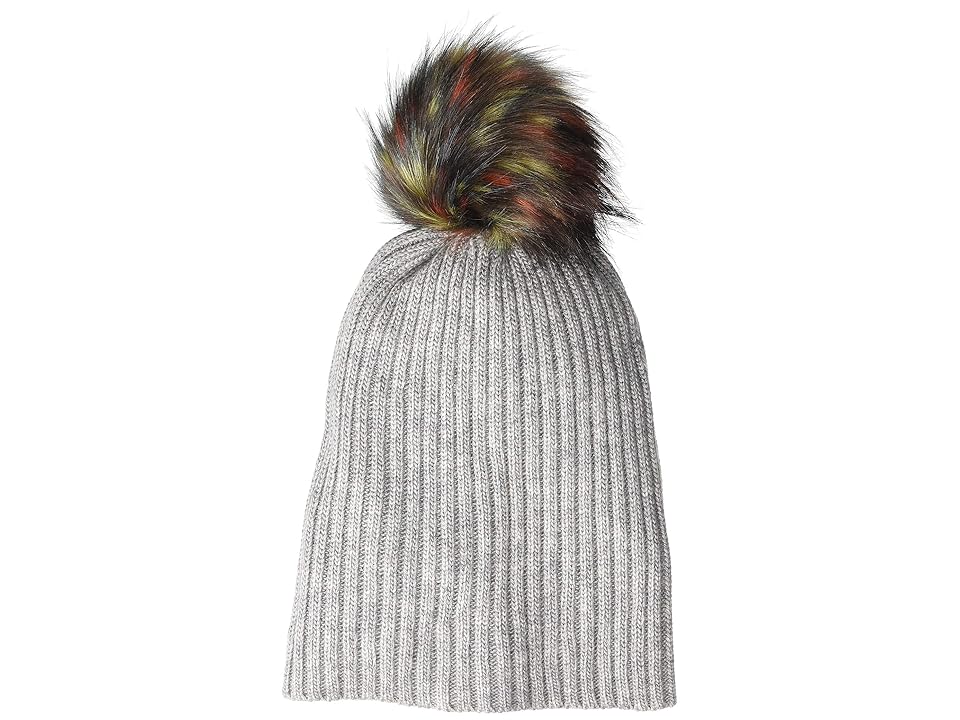

Hat Attack Lightweight Rib Watch Cap with Multi Faux Pom (Heather Grey/Multi) Caps, Gray