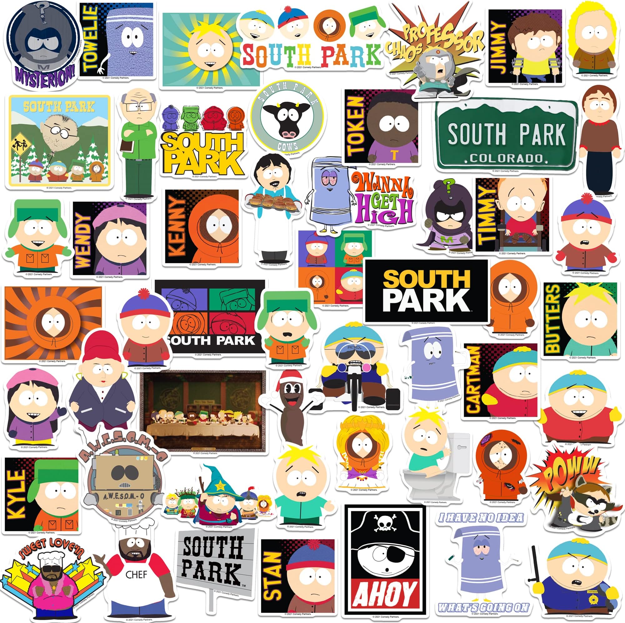South Park Officially Licensed Sticker Pack – Die Cut Large Deluxe Vinyl Stickers Variety Pack for Laptop, Water Bottle, Scrapbooking & Indoor/Outdoor Use – Set of 50