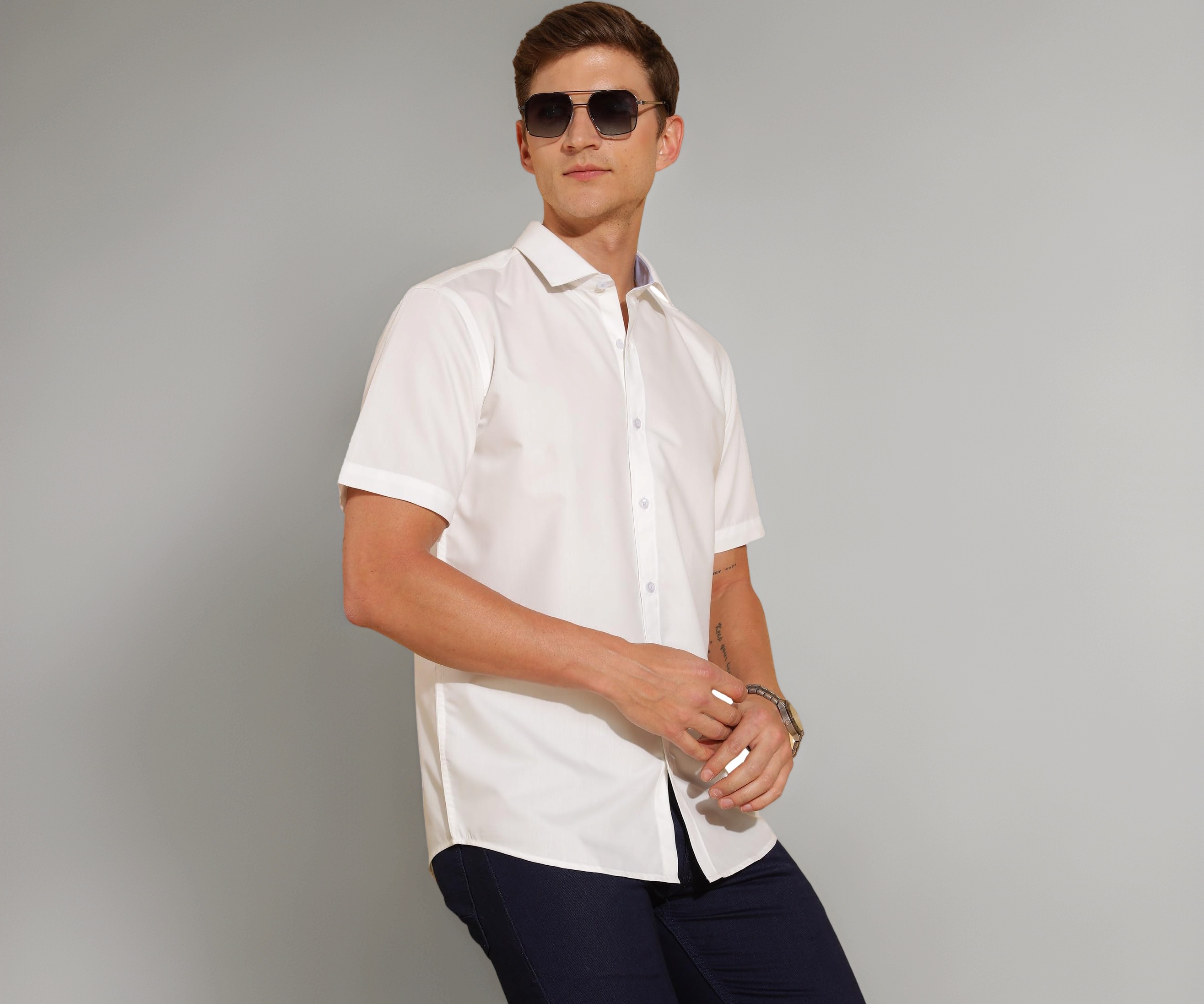 Image of Fyltr Men's Regular Fit Solid Shirt - Half Sleeve | Formal Shirts for Men