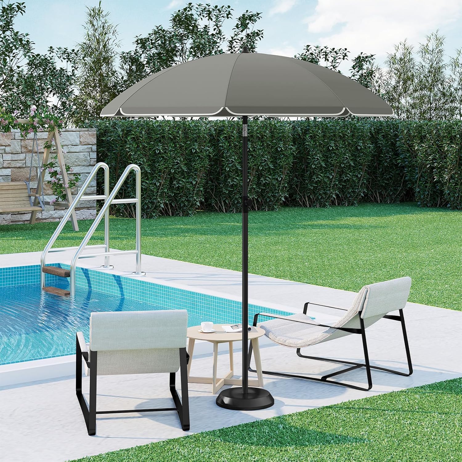 WOLTU Ombrellone da Spiaggia/Giardino con Funzione di Inclinazione e Altezza Regolabile, Tessuto Resistente ai Raggi UV da 180 gsm, Rotondo da 1,55 m Grigio scuro