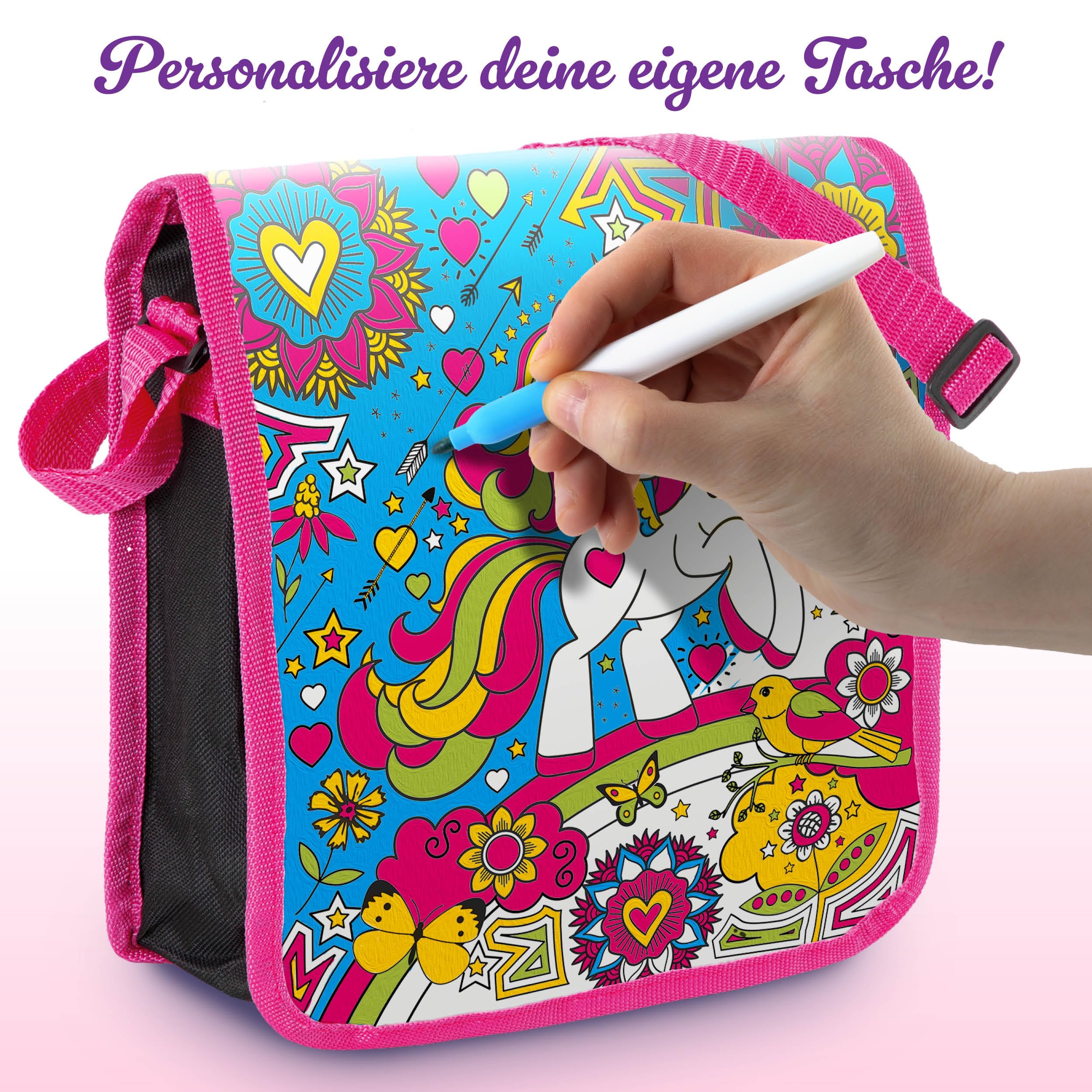 Grafix Einhorn-Taschen-Set zum selber Ausmalen | Ideal für Mädchen ab 6 Jahren | Einhorn-Spielzeug und Basteleien in einem! | Bemalen Sie Ihr eigenes Taschenset | Kreative Handtasche für Kinder