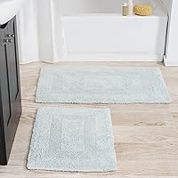Lavish Home 2-Piece 100% Cotton Reversible Bath Mat Set - Soft Absorbent Machine Washable Bathroom Rugs Seafoam Green