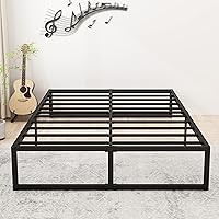 Lutown-TeenHome 14 Inch Queen Metal Bed Frame - Heavy Duty Steel Slat Platform, No Box Spring Needed, Easy Assembly, Noise-Free, Black