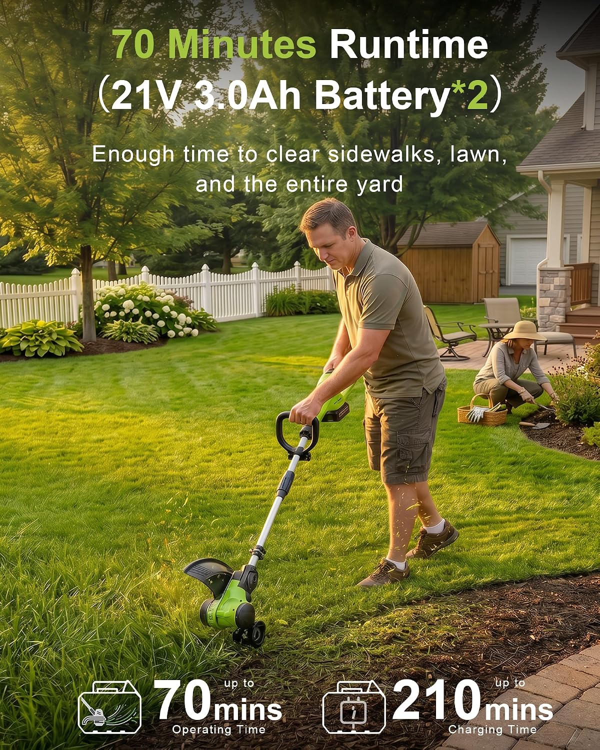 DEGGE Cordless Electric Weed Wacker, 2X 3.0Ah/ 21V/ 12" Battery Powered Weed Eater, 2 in 1 String Trimmer & Lawn Edger with Auto Feed, 650W Motor, 8 Spools for Yard Garden Sideway (Charger Included)