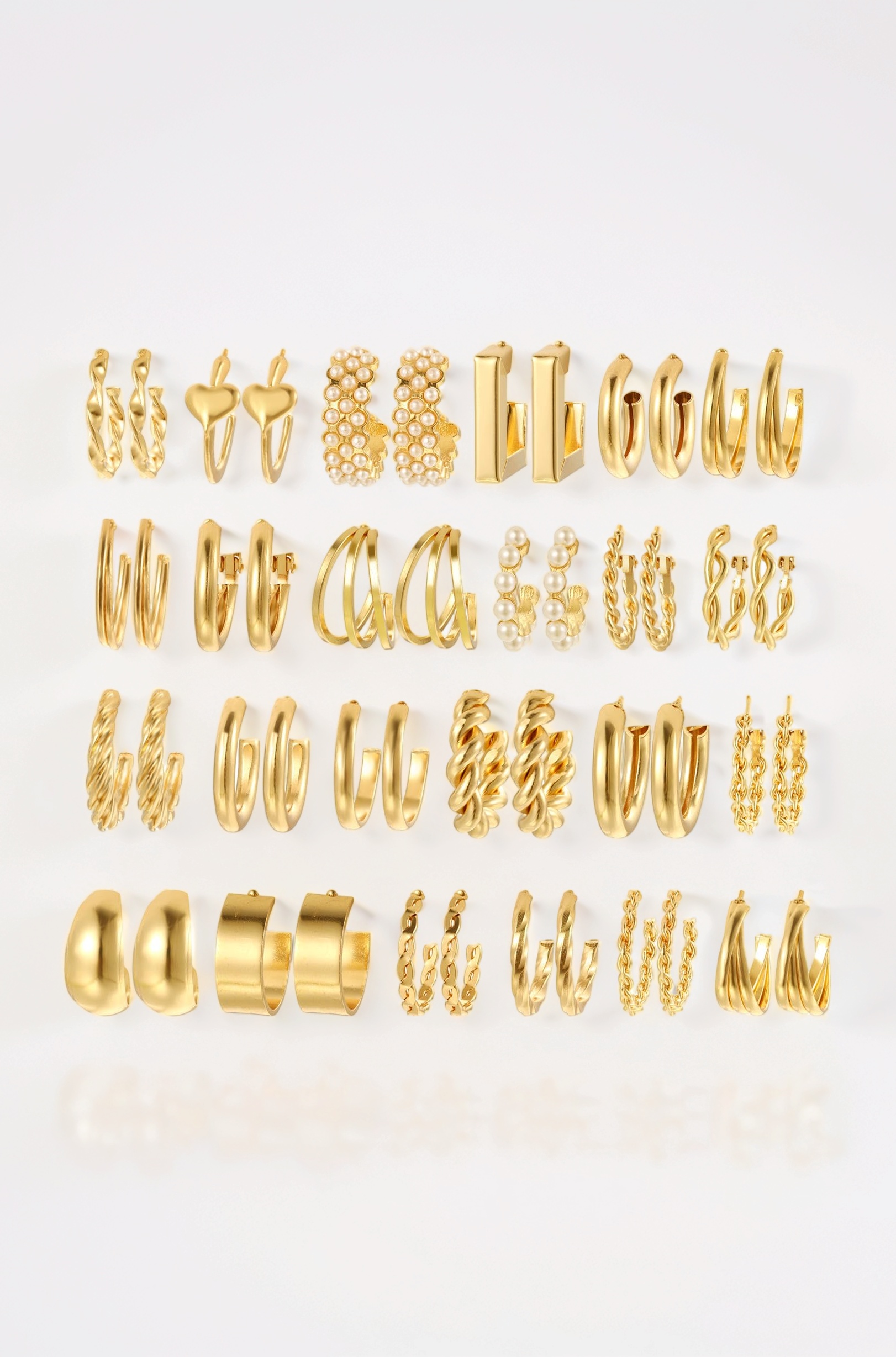 24 pairs Combo Celebrity Inspired Trendy Latest Stylish Gold Plated Geometric Twist Pearl Hoop Dangle Earrings for Women and Girls