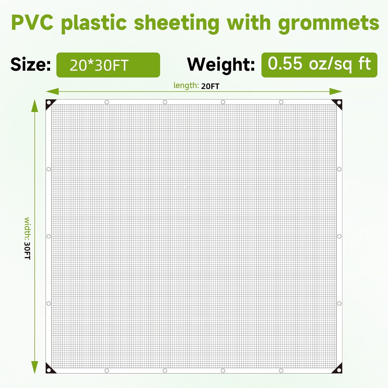 Greenhouse Cover,Clear Greenhouse Plastic Covering, 16Mil Thickness Heavy Duty Clear tarp for Chicken coop,Gardening,Farming, Greenhouse Plastic sheeting with Grommets (White, 20ft*30ft)