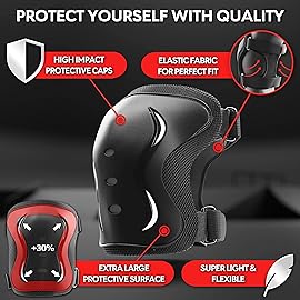 SKATEWIZ Knee and Elbow Pads for Kids 8-14 - Impact Size S Black - Knee Pads for Kids - Wrist Guards for Skating Scooter Roller Skates Skateboard - Ice Skates Ages 6-12