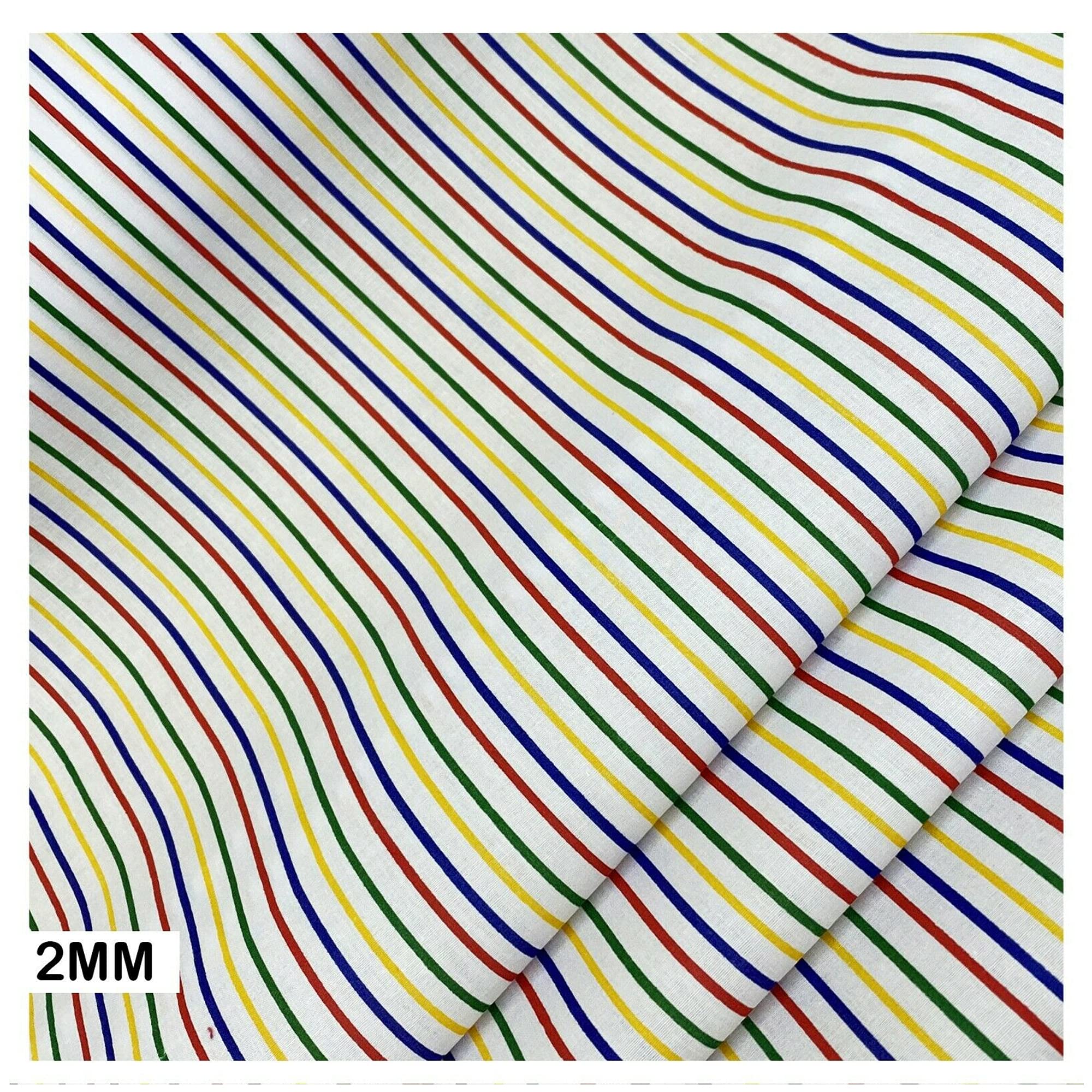 Multicolour Stripe Polycotton Fabric Material Horizontal Candy Stripes for Dress/Craft Sewing 45" - 112 cm Wide | Same Day Dispatch | Sold by The Metre | FABRICS KING ONLINE (Multicolour, 2mm Stripes)