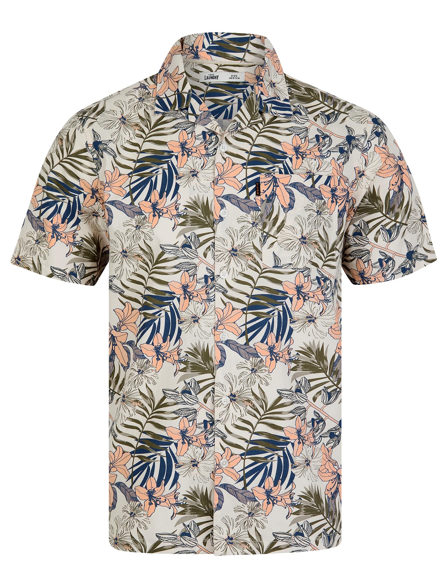 Tokyo Laundry Men's Cotton Floral Print Short Sleeve Open Cuban Collar Hawaiian Shirt