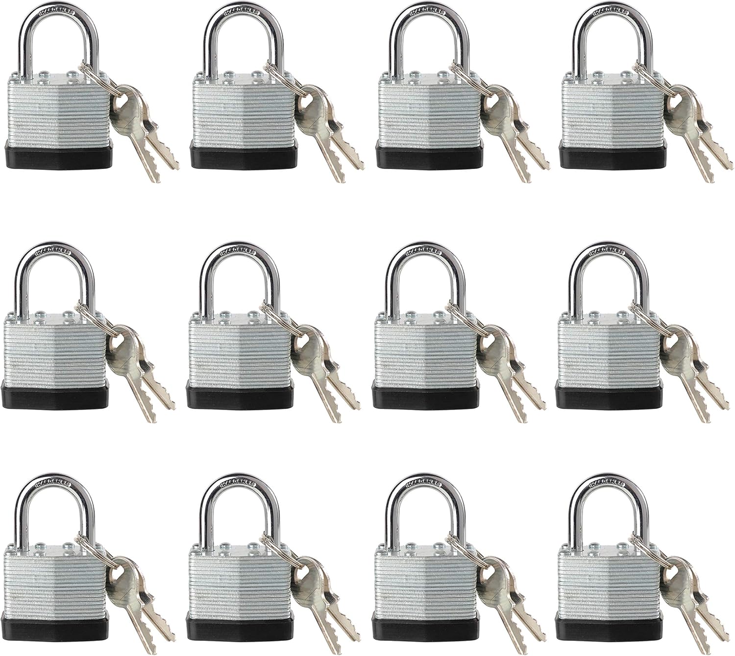 Lock, Laminated Steel Keyed Padlock, Keyed Alike Locks, Normal Shackle Padlock-Pack of 12