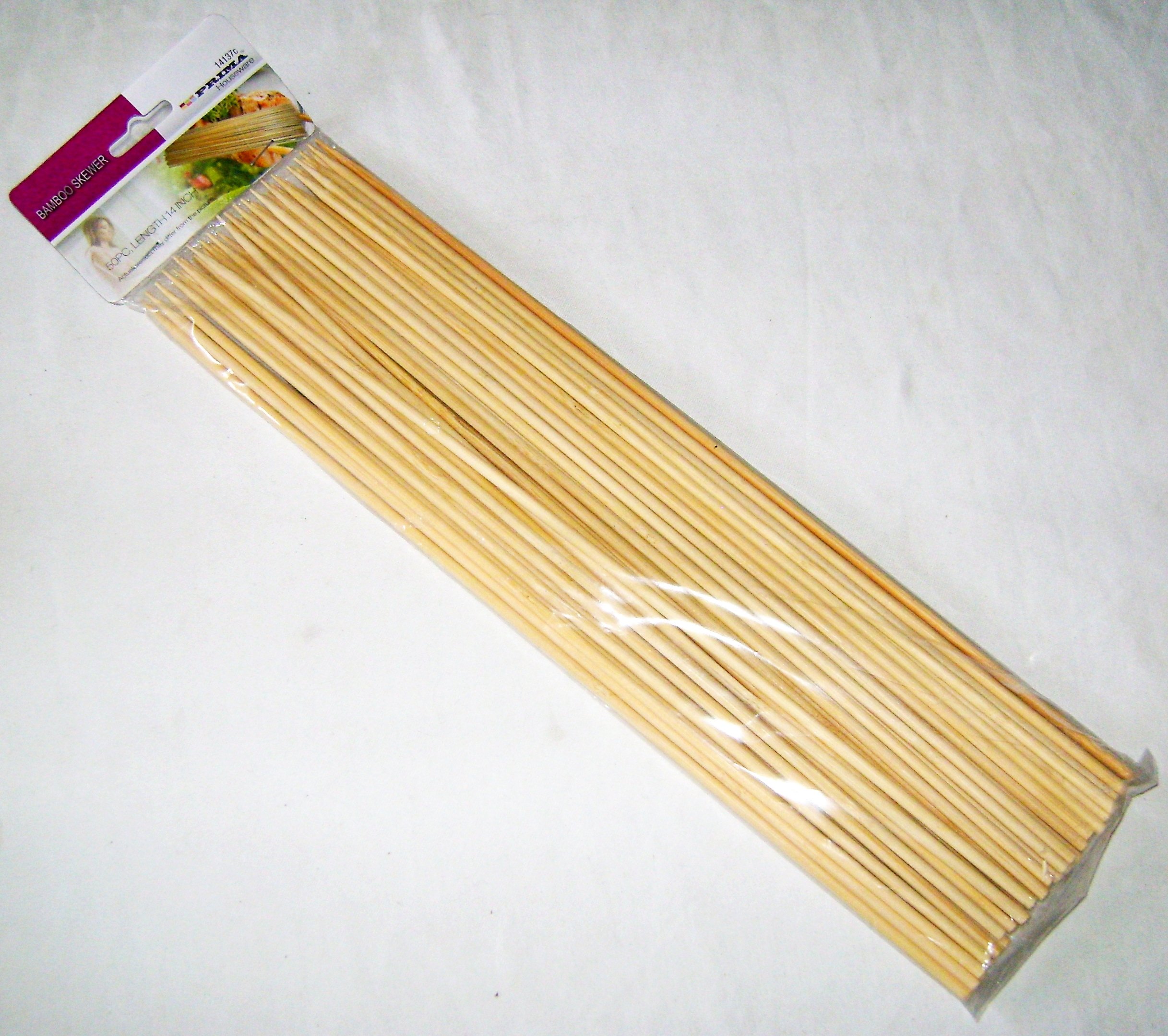 PRIMA 14137C 50pc-35cm 14" BBQ Skewer Thin, Bamboo