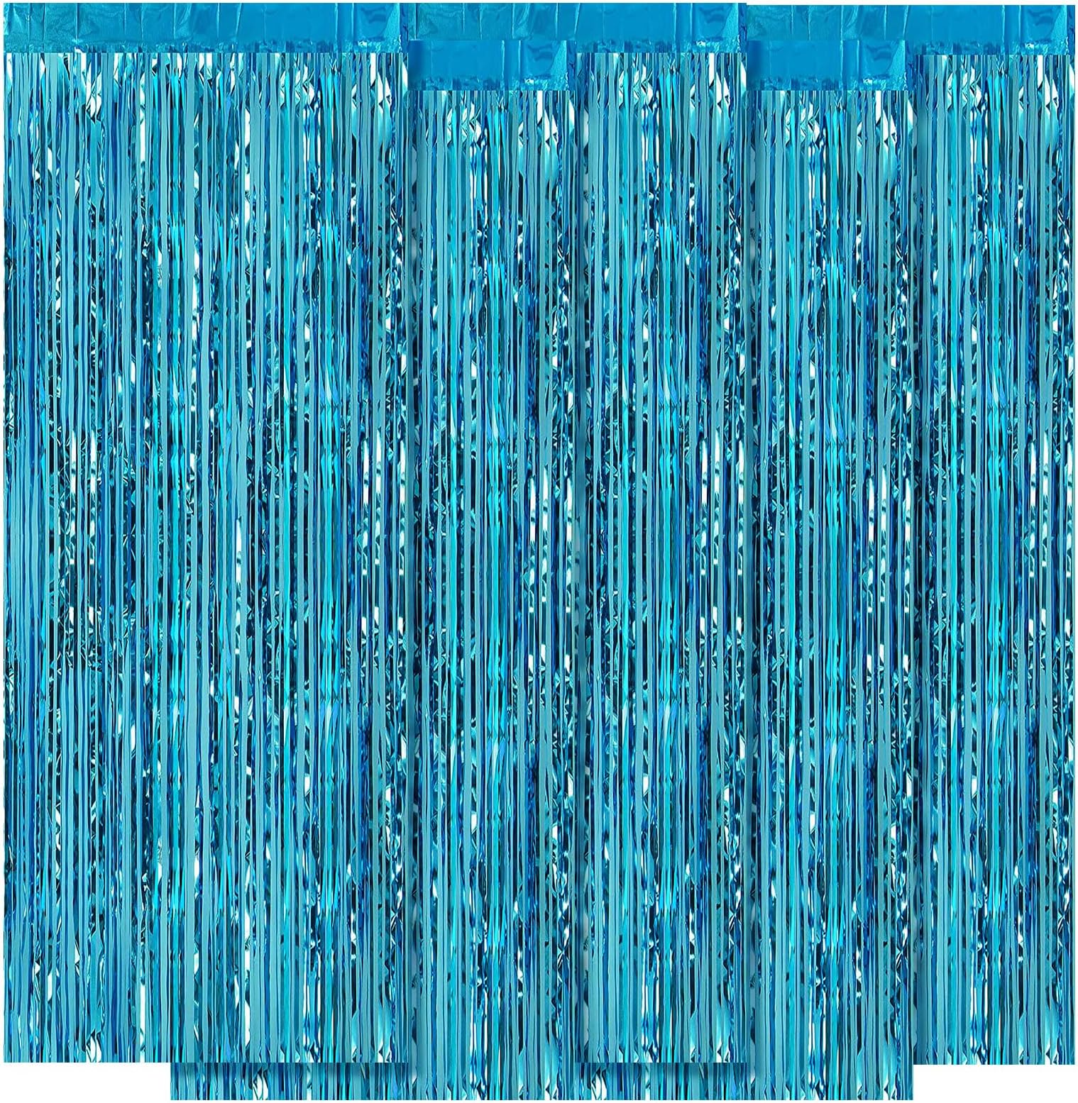 5 Pack Blue Fringe Backdrop 3.2ft x 8.2ft Teal Blue Foil Fringe Curtains Party Tinsel Curtain Backdrop Streamers for Birthday Party Decoration Wedding Christmas Decoration (Teal Blue)