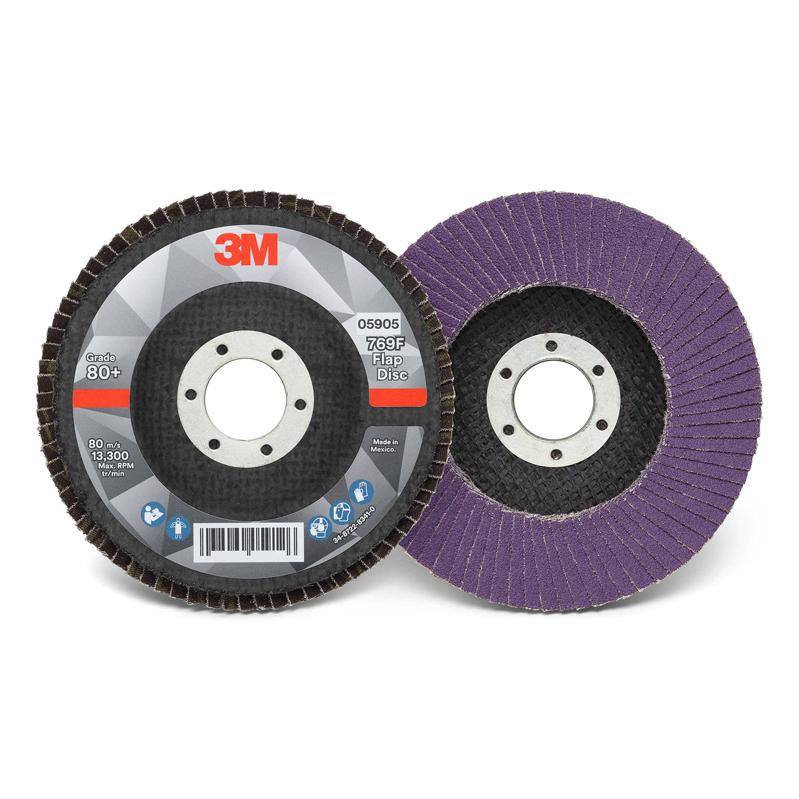 Flap Disc 769F, Type 27, 80+, 4-1/2 in x 7/8 in, High Performance Abrasive, Ceramic Precision-Shaped Grain Grinding and Finishing Disc, Carbon Steel, Stainless Steel