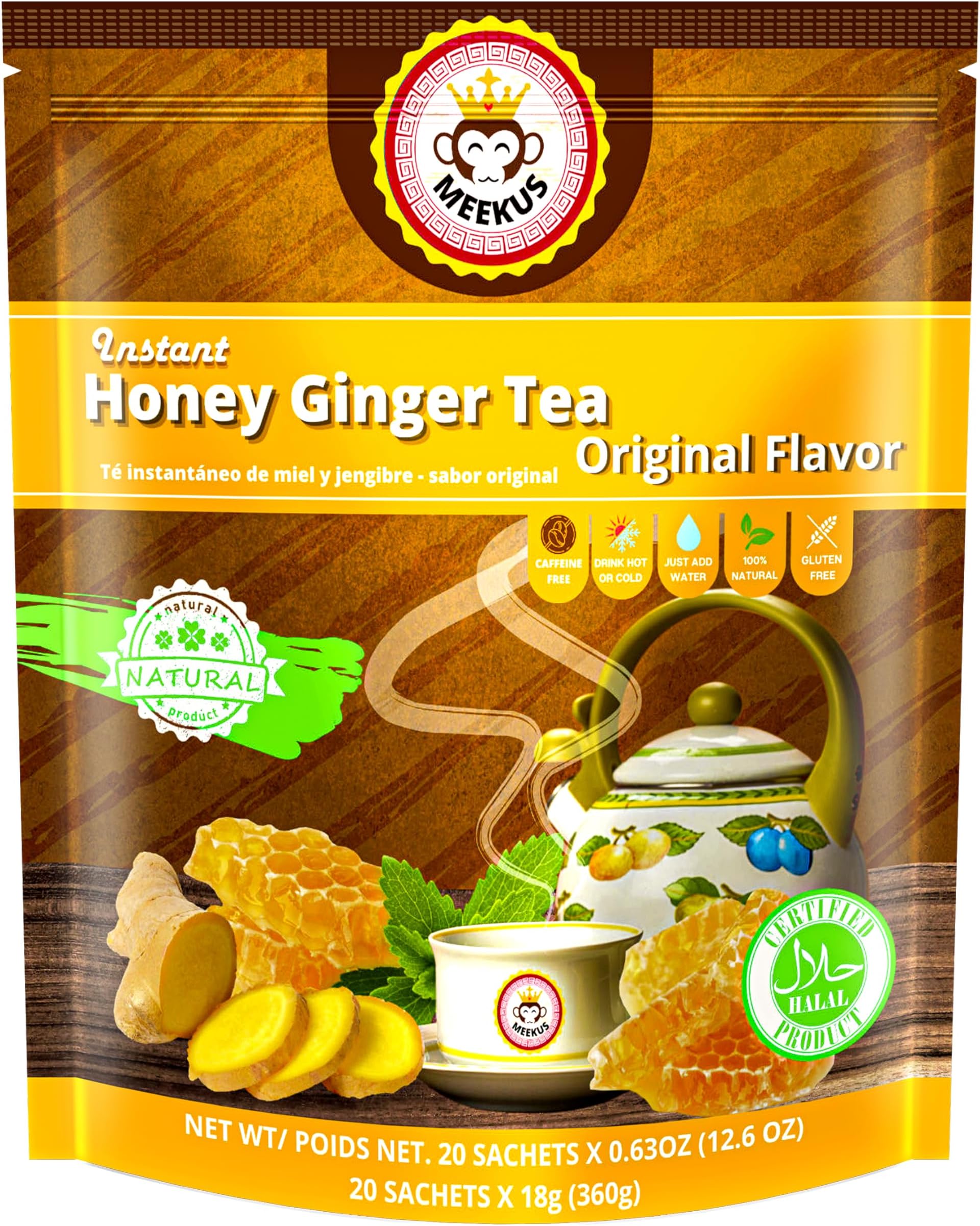 Pocas Honey Ginger Tea Instant Tea Powder Packets with