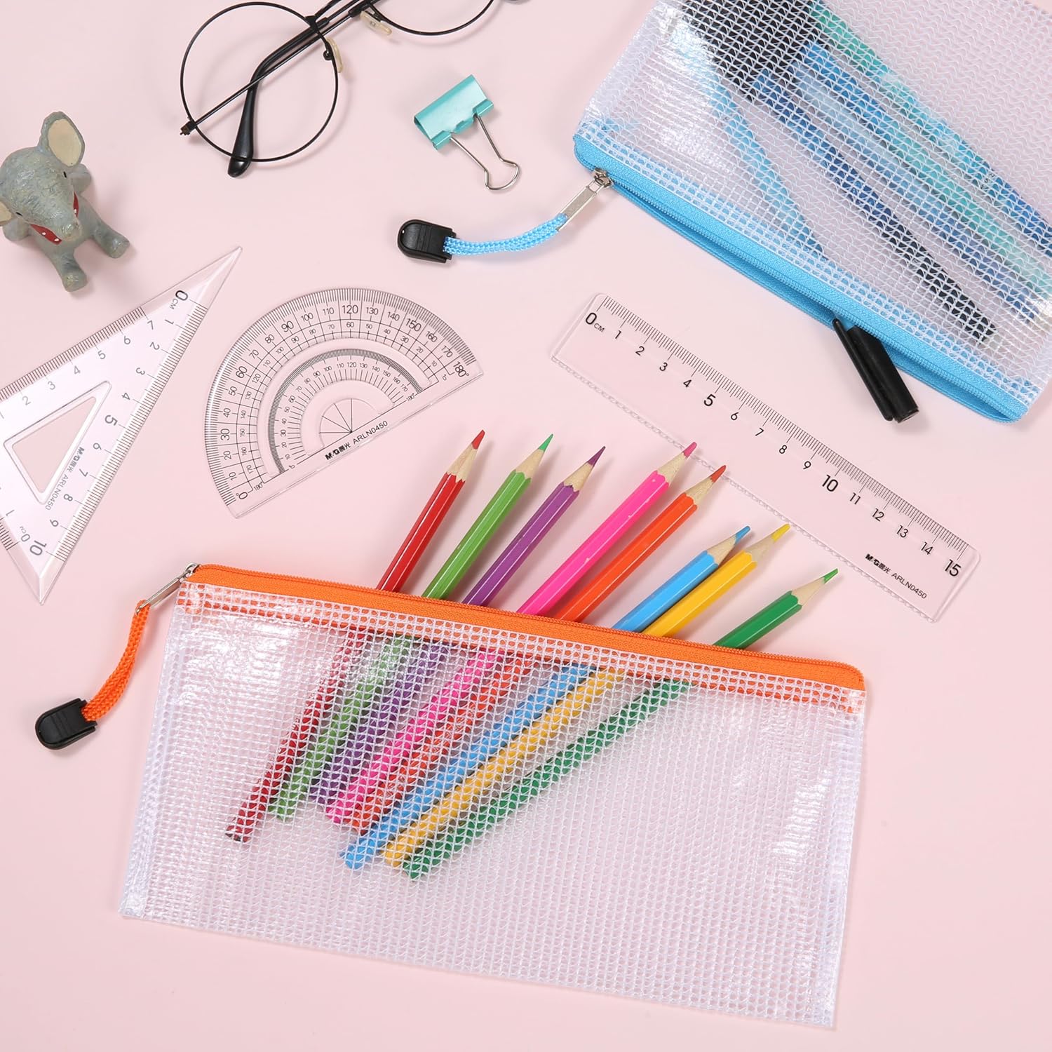 12pcs Mesh Zipper Pouch Bags, 8 Size Zipper Bags for Organizing,Mesh Bags with Zipper, Waterproof File Bags for School, Puzzles, Cosmetics, Travel Accessories, Board Games Office Supplies - Image 2