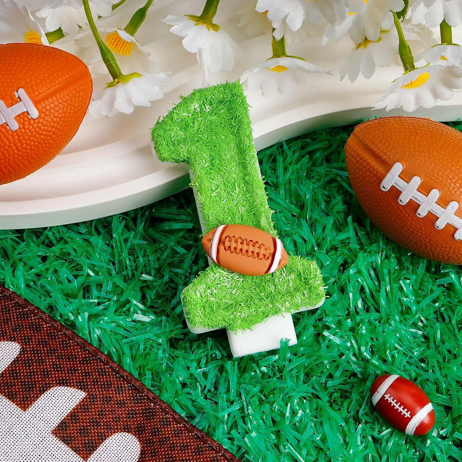 Green Football Number 1 Candle, Football 1st Birthday Party Decorations, Birthday Candles Cake Topper Boys Girls, Party Supplies Cake Decorations