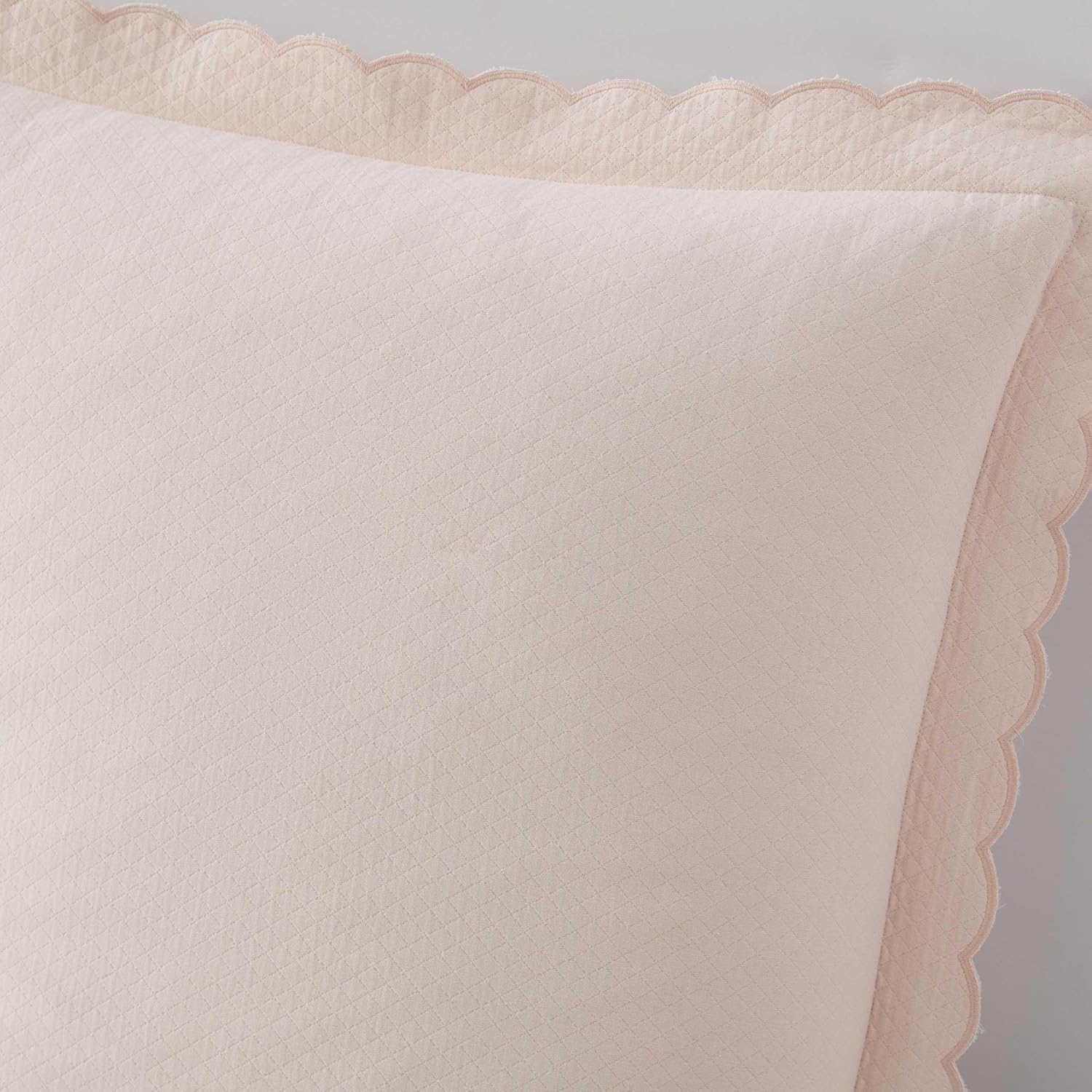 Martha Stewart - Signature Scallop Euro Sham Set, Cotton Rich Jacquard Pillowcases, Textured Pique with Scalloped Edge & Euro Closure, 26 x 26, Pink, Set of 2