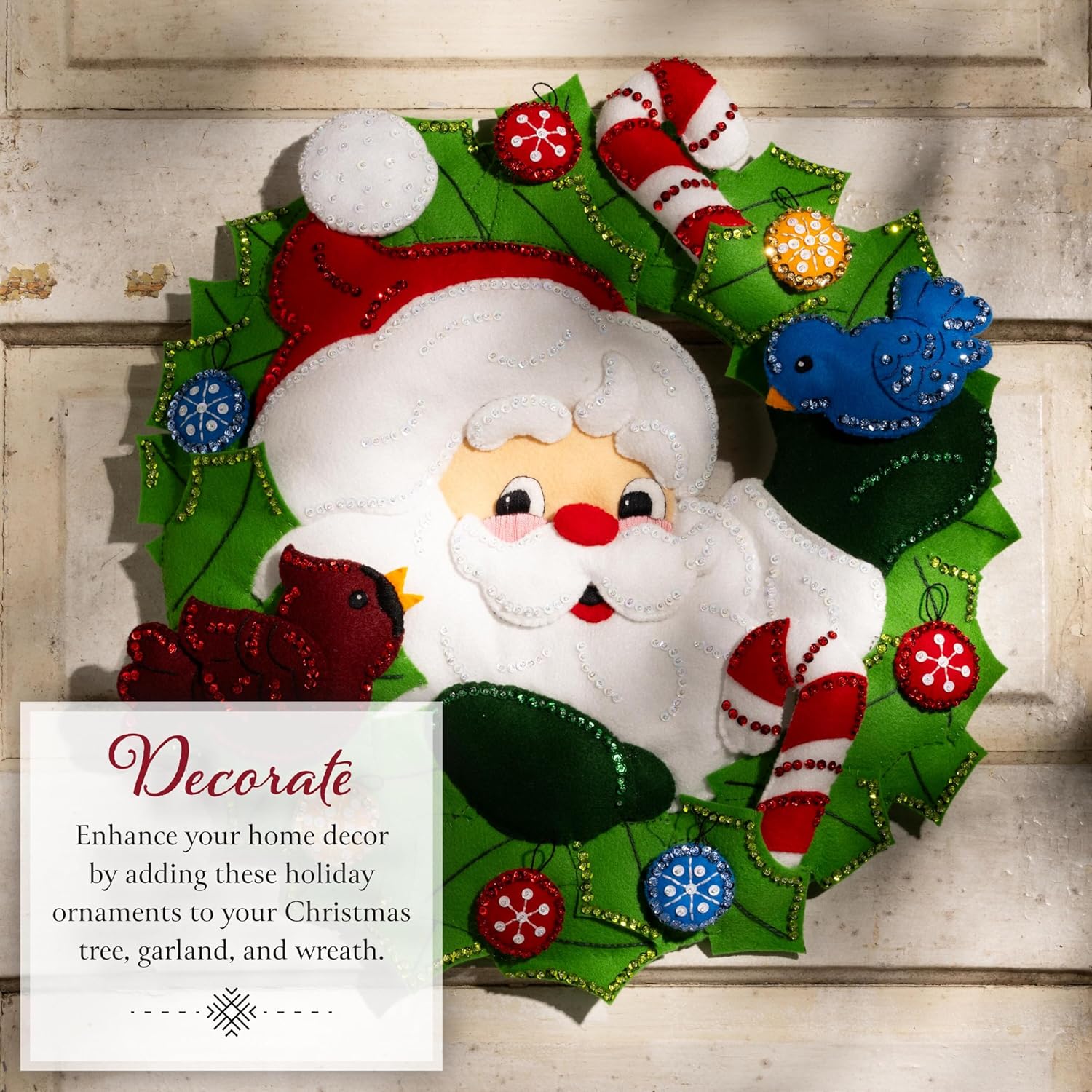 Bucilla, Felt Applique Wreath Making Kit, Santa's Winter Birds, Perfect for DIY Arts and Crafts