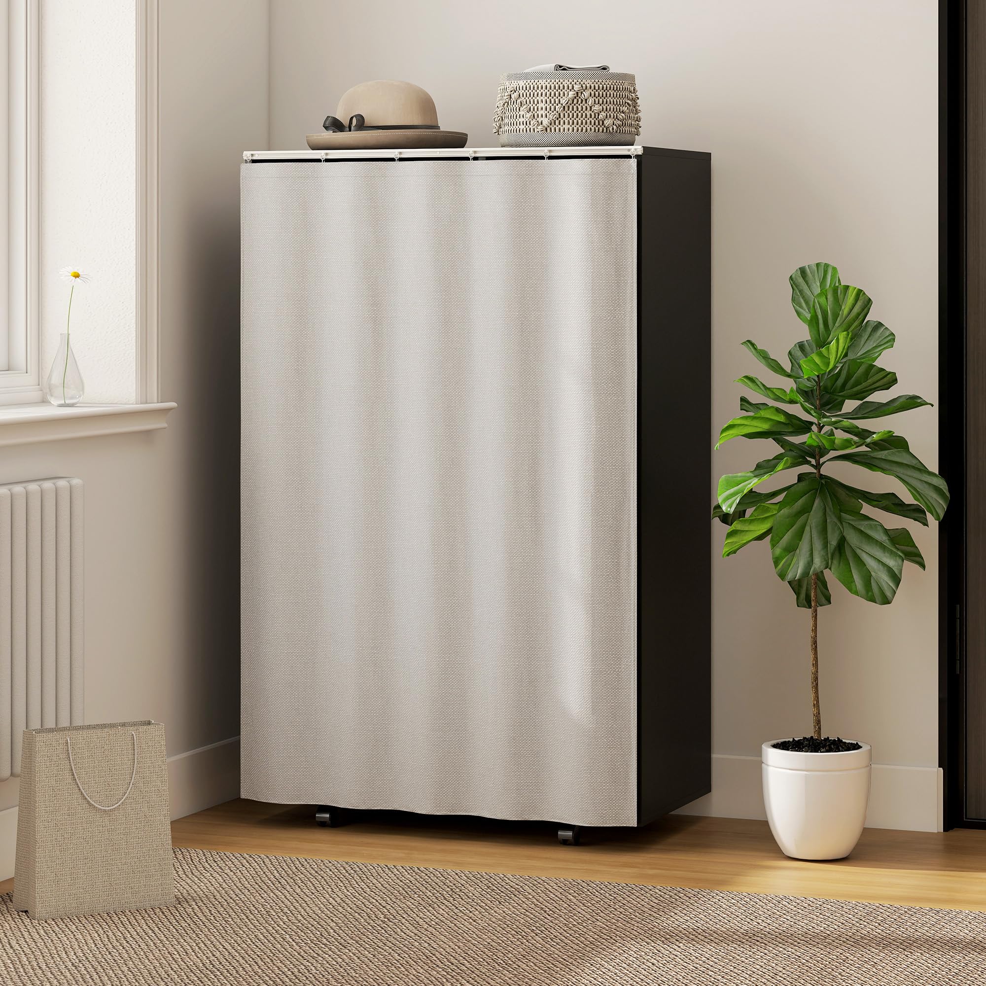 HOMCOM Armoire penderie Meuble de Rangement Mobile 4 roulettes avec Tringle à vêtements et étagères Ouvertes, penderie vêtement Dressing Roulant pour Chambre à Coucher, 80x40x128cm, Noir