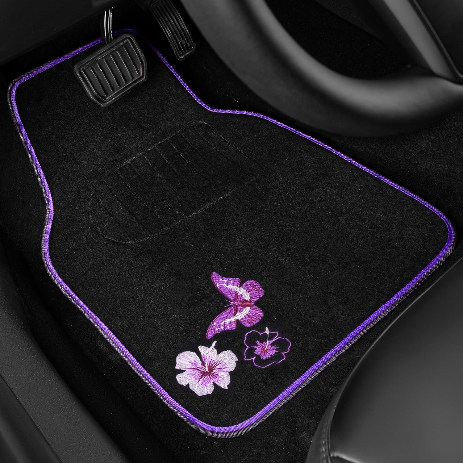 CAR PASS Butterfly Steering Wheel Cover and Waterproof Car Floor Mats,Purple Car Mats 14.5-15inch Steering Wheel Covers Universal Fit for Suvs,Sedans Cars,for Women Girl(Black and Purple) - Image 7