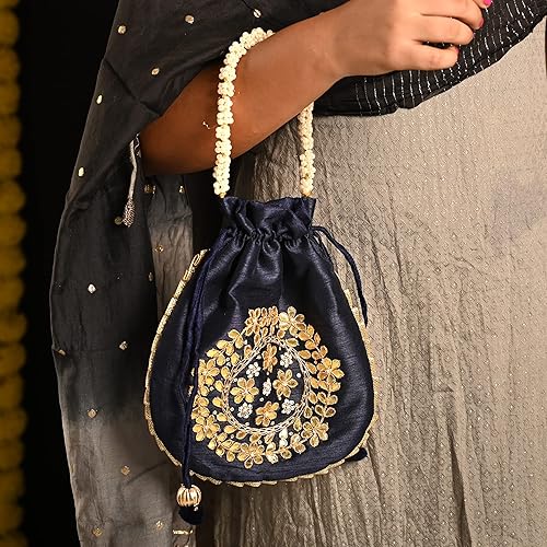 Miniatura 2 de Potli Bolso de mano Batawa bordado adornado hecho a mano, tradicional, étnico, dorado, trabajo, boda, bolso de mano para niñas y mujeres, para