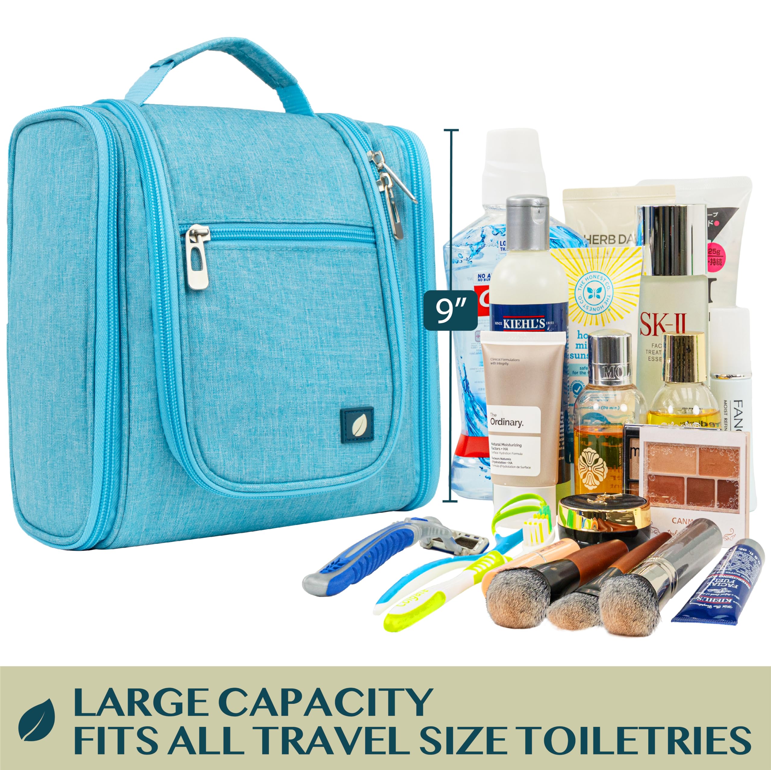 PAVILIA Beauty case da viaggio da appendere per donne e uomini, organizer per articoli da toeletta da bagno, Turchese, Standard (9x4x9), Beauty case