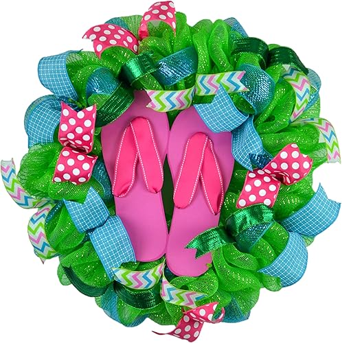 Flip Flop Summer Wreath - Pool Spring Beach Lake House Decor | Sandals Lime Green Turquoise Pink