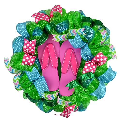 Flip Flop Summer Wreath - Pool Spring Beach Lake House Decor  Sandals Lime Green Turquoise Pink