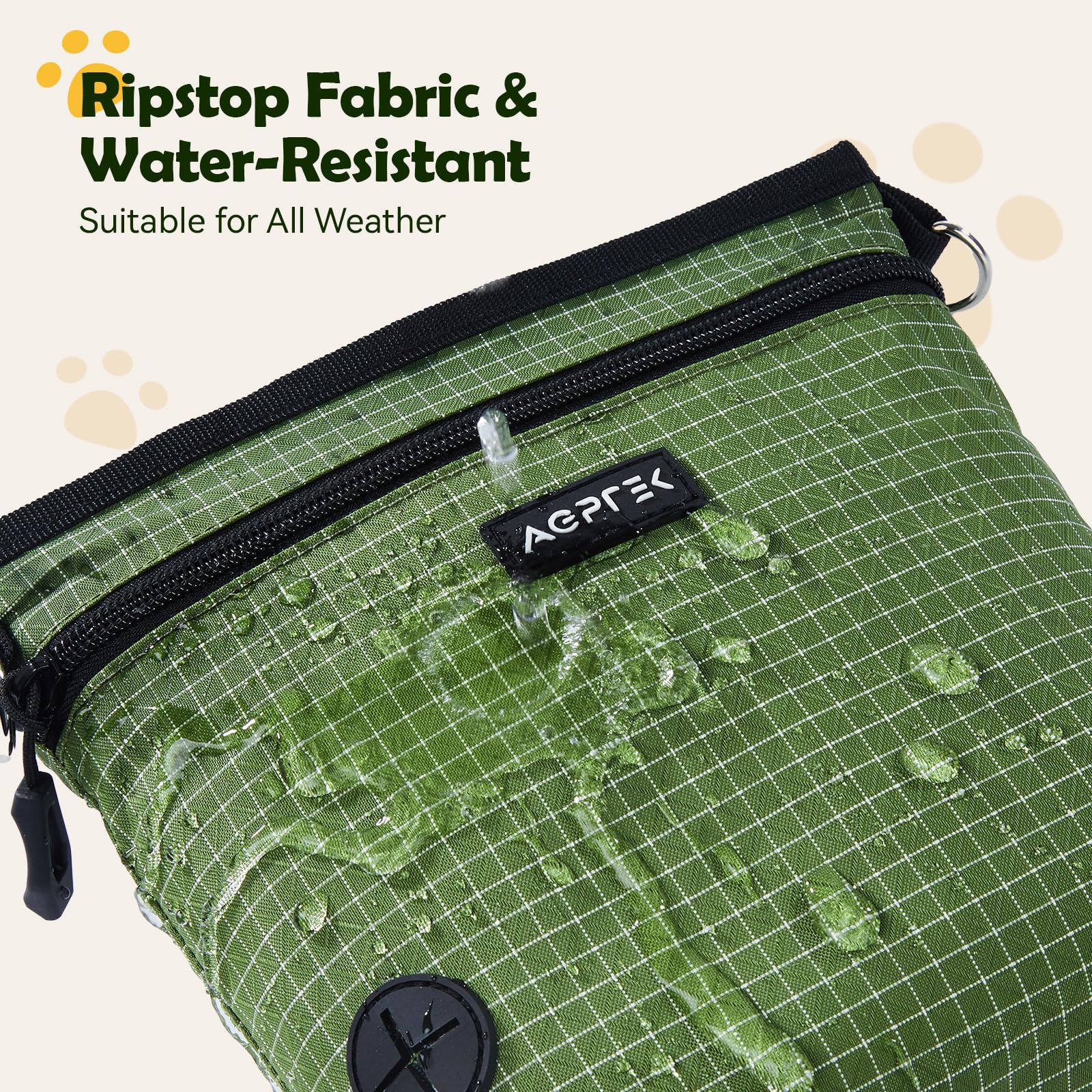 AGPTEK Dog Treat Pouch, Magnetic Dog Walking Pouch with Removable & Split Snack Bag, Water-Resistant Waist Pack with Poop Bag Dispenser & Hands-Free D-Ring for Training, Walking, Hiking, Run, Green - image 5