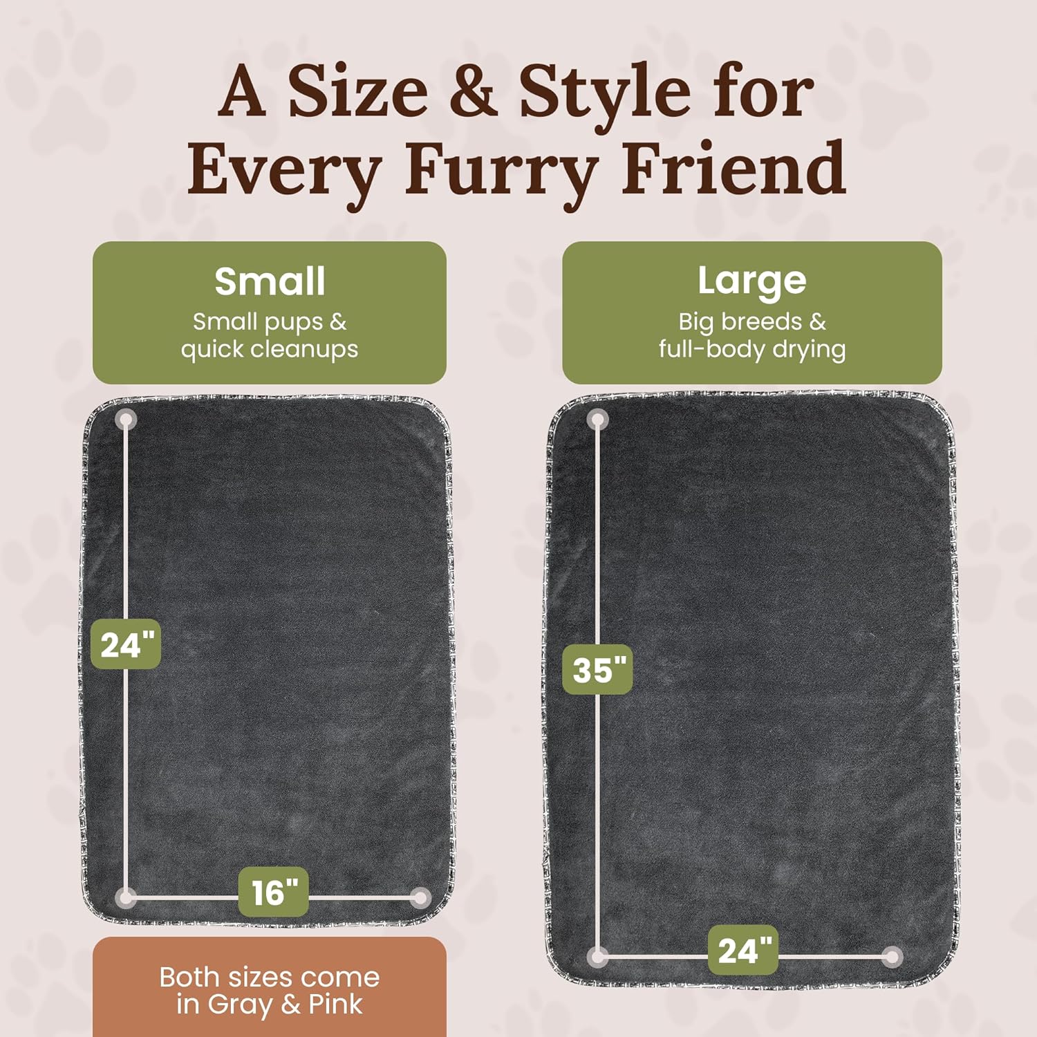Premium Twisted Loop Drying Towels for Drying Dogs Large 24" x 35" Super Absorbent Microfiber Dog Bath Towel – Quick Dry, Soft – 1200 GSM Gray for Pets, Beach, Camping & Travel