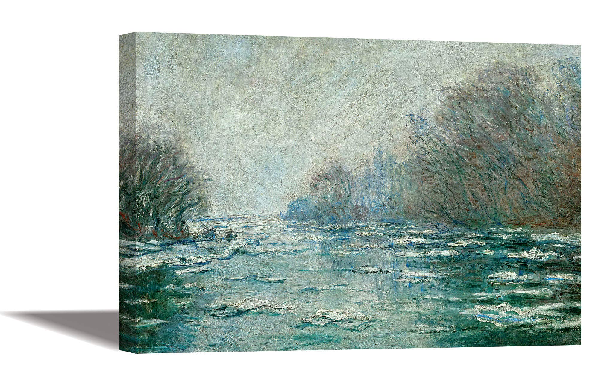 Tamatina Claud Monet Art Framed Canvas Gallery Wrap Framed Paintings | Ice Floes Near Vetheuil | Home Decorative Gift Item | Frame Size - 36X24 Inches.t514