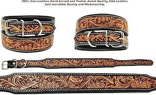 CHALLENGER Large 21'- 25' Heavy Duty Padded Leather Flower Tooled Cactus Dog Collar 60FK03