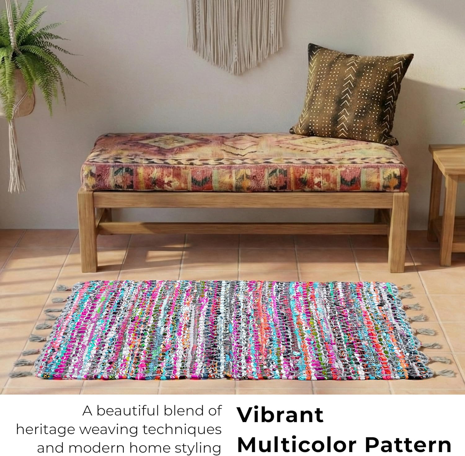 100% Cotton Rag Rug 24x36 - Multicolor Chindi Rug - Hand Woven & Reversible for Living Room Kitchen Entryway Rug -Multi Color - Image 6