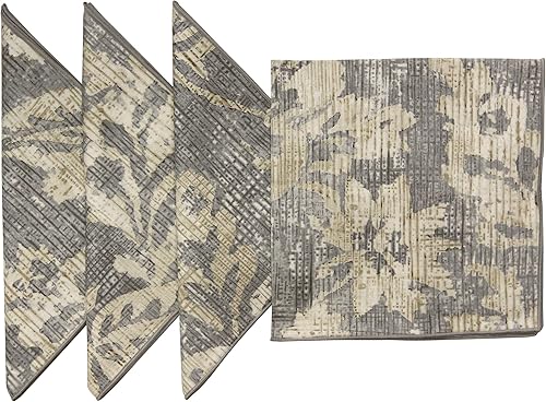 Servilletas de tela de 17.7 x 17.7in, diseño floral abstracto, color gris y marrón, juego de 4
