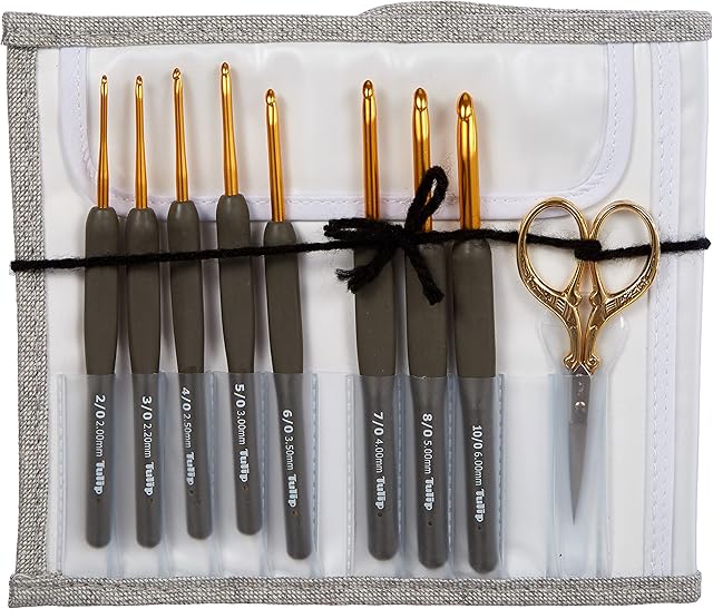 Tulip Crochet Hook, Aluminium Plastic Metal, Gold, Grey, Geschlossen: 17cm x 9cm Geöffnet: 31,5cm x 17cm