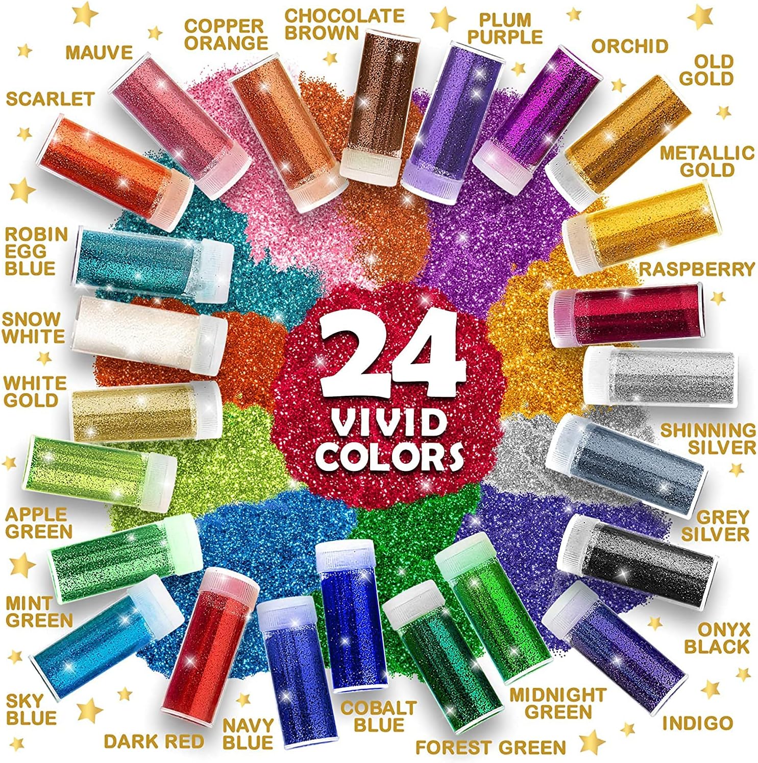 Original Stationery Glitter Shake Jars - Extra Fine Powder, 24 Multi Color Assorted Set - Works for Slime, School and Children's Projects - Perfect for Home Decorations, Face Paint, Nails (24 pcs)
