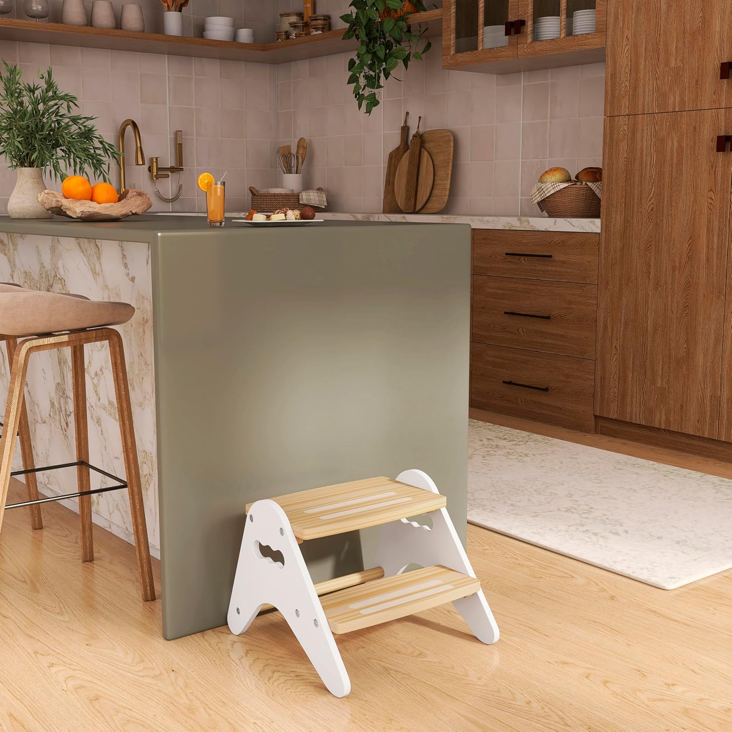 Dream On Me JPMA Certified Skyward Multipurpose Kids Step Stool with Anti-Slip Base, Greenguard Gold Certified, Made of Sustainable New Zealand Pinewood in White and Natural