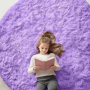 OLANLY Purple Round Rugs for Bedroom - Machine Washable, 6 ft Circle Area Rugs for Living Room, Soft and Fluffy Shaggy Carpet for Teen Girls and Boys, Nursery Rooms, Dorms, Home Decor Aesthetic
